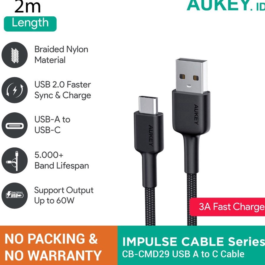 Terlaku. Kabel Aukey CB-CMD29 USB A to C 2M (NO PACKING & NO WARRANTY)