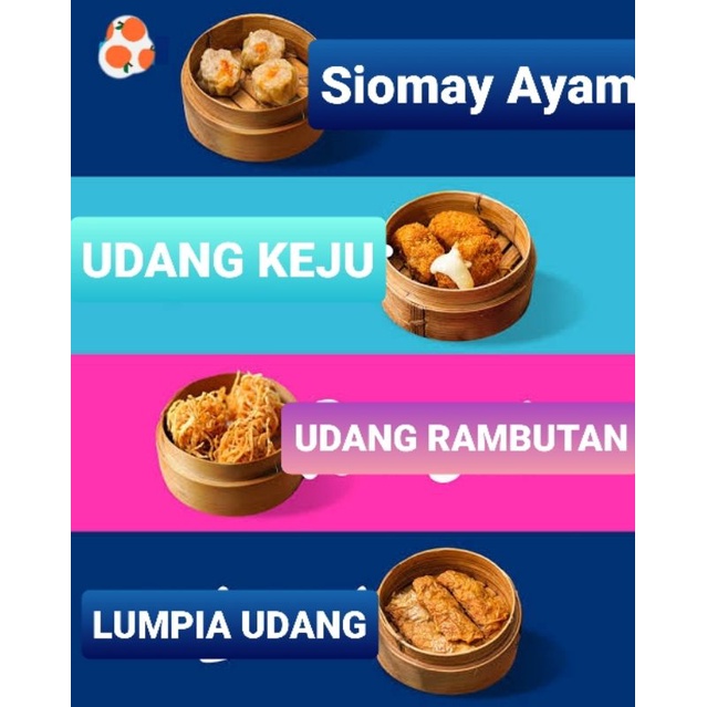 

PANGSIT GORENG ISI AYAM, UDANG RAMBUTAN, UDANG KEJU, LUMPIA UDANG, DIMSUM SIOMAY AYAM