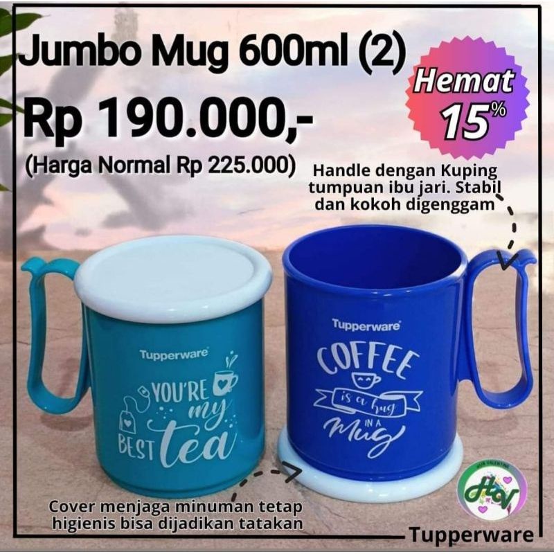 Mug Jumbo 600ml//Jumbo Mug 600 ml//Cangkir//Tumbler//Gelas//Tupperware Promo Ori Murah