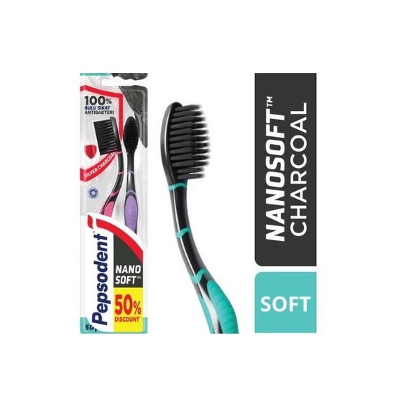 Pepsodent Sikat Gigi Nano Soft Charcoal Soft 2 Pcs