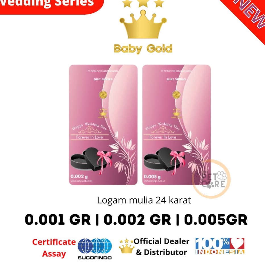 LLO224 Baby Gold Emas MIni Logam Mulia edisi WEDDING PINK 0.001gr / 0.002gr / 0.005gr |