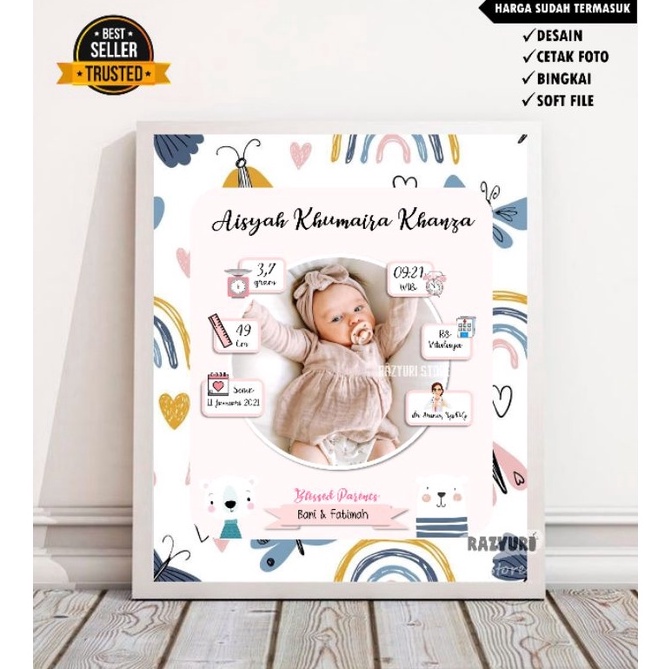 STOK TERBARU BINGKAI BIODATA BAYI MINIMALIS/KADO KELAHIRAN AESTHETIC/BINGKAI BIODATA ANAK/MINIMALIS/
