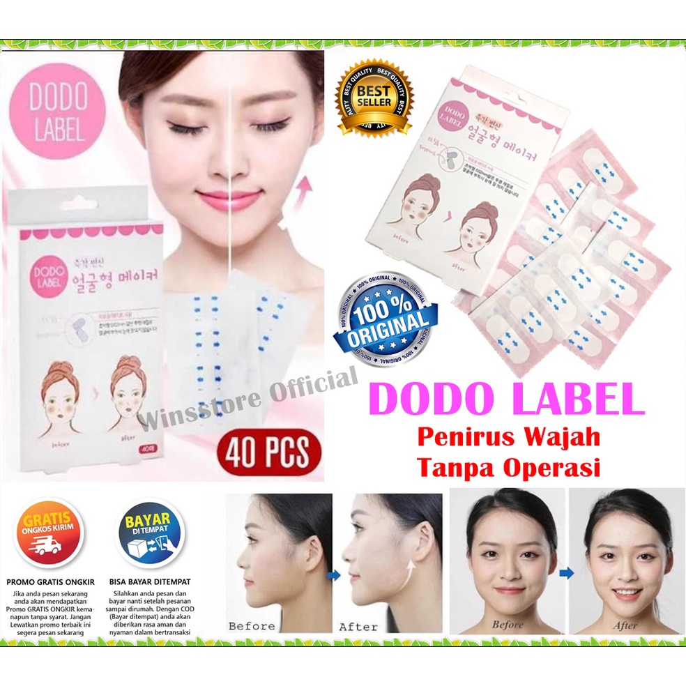RECOMENDED [40pcs] Label Stiker Penirus Wajah Tirus Tanpa Operasi - Dodo Label Korea Face Lift Tape 