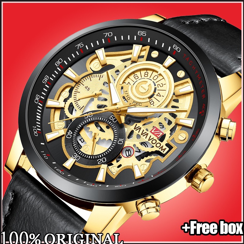 PALING LARIS VaVa Voom 2311 Jam Tangan Pria Luxury Kulit Stainless Steel Quartz Original Tahan Air W