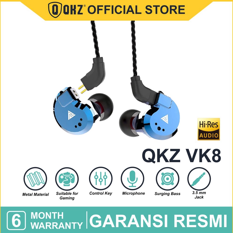 LANGSUNG ORDER QKZ VK8 with Mic Sport Gaming Hi-Res Earphones Hight Quality In-Ear Earbuds HIFI