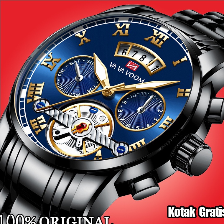 BOOMING VaVa Voom 2453 Jam Tangan Pria Luxury Stainless Steel Tanggal Quartz Original Tahan Air Watc