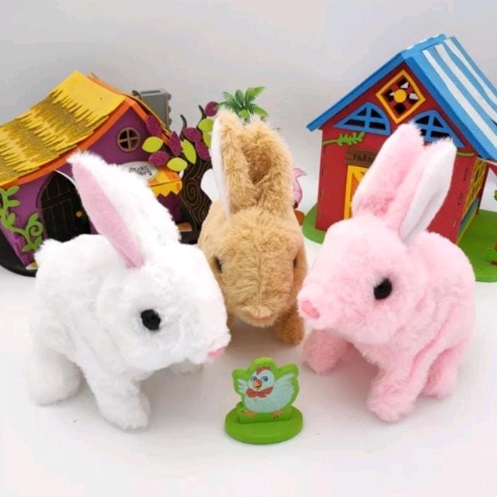 STOK TERBATAS Boneka kelinci bulu bisa jalan Mainan Anak Boneka kelinci Lucu Berjalan - Mainan Eduka