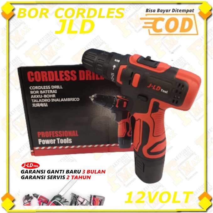 READY JLD Bor baterai 12 Volt Bor Tangan J12S Bor Cordless 1 baterai Bonus Sarung tangan