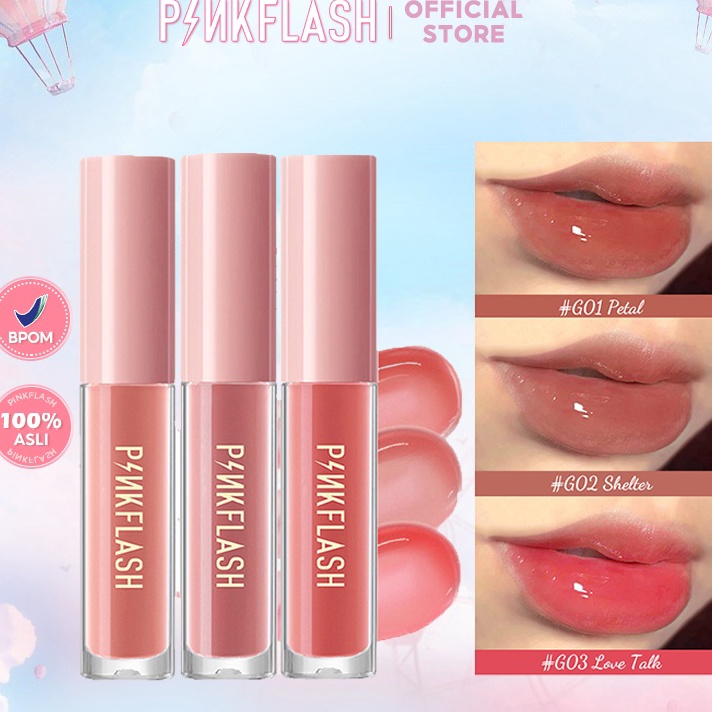 ➵➭✬ PINKFLASH 3 Pieces Lip Gloss Set High Shine Shimmering VE Moisturising G01 G02 G03 Bayar Di Temp