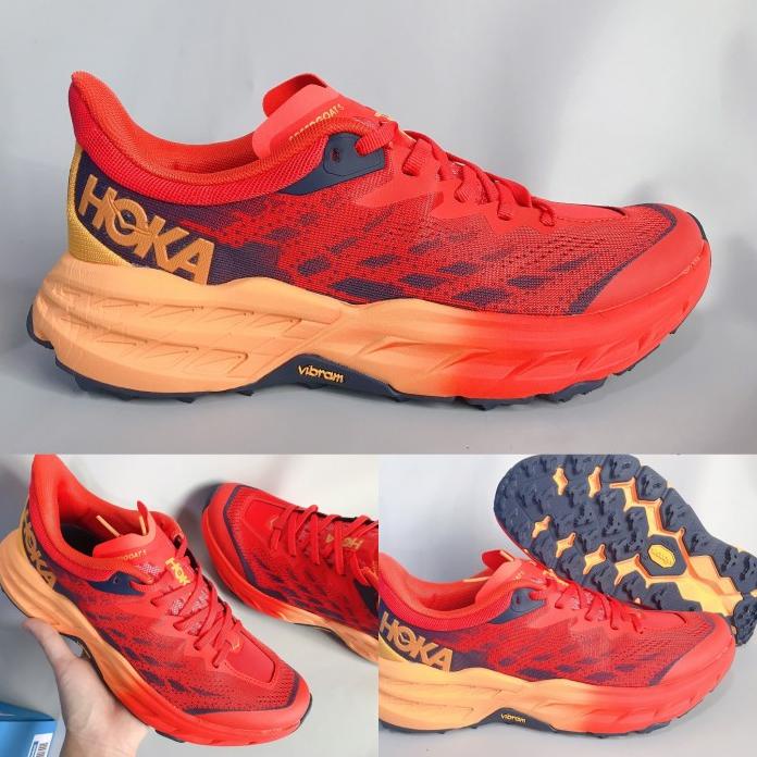 

TERBARU Sepatu Running Trail Pria Hoka Speedgoat 5 Red Orange Vibram