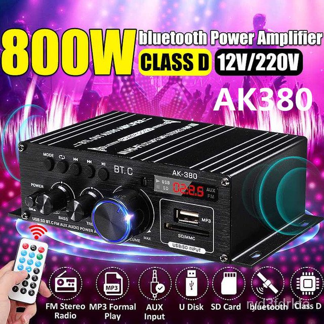 ✅&AK380 800W 12V Home Car Hifi Power Amplifier Stereo BASS Audio Amp Speaker Class D Car Home Sound 