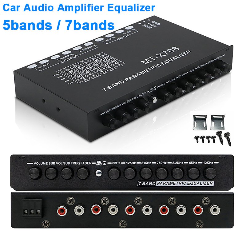 ✅&amp;Car Audio Equalizer Amplifier Adjustable Hz EQ Car Amplifier Graphic Equalizer With CD AUX Input 7 Band Equalizer Amplificador