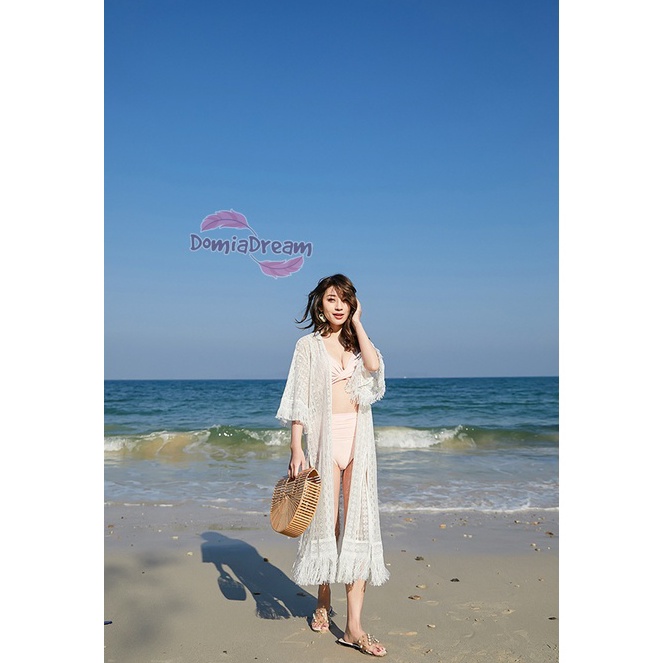 HARGA TERMURAH Outer Pantai Rumbai Warna Putih  / Cover Bikini Luaran Baju Renang Pantai Panjang