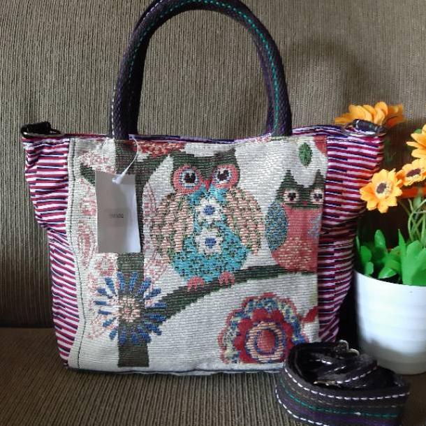 BUD301 TERMURAH  Tas bangkok thailand motif owl & gajah, asli import dr thailand. +