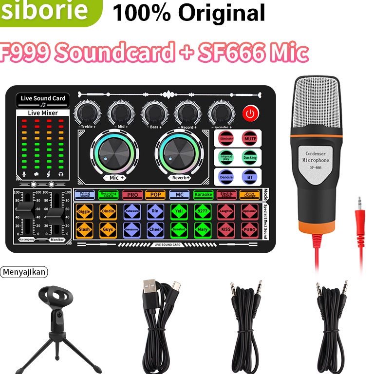 SPECIAL PRICE Siborie F999 soundcard+SF666 mic paket lengkap Full SET 100% Original Mendukung COD