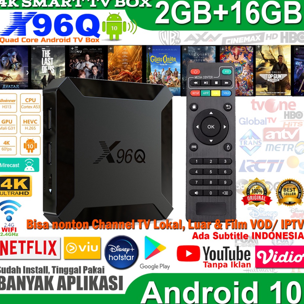 LARIS MANIS X96Q TV Box Android 10 2GB 16GB Allwinner H313 Quad Core 4K 2.4G Wifi STB