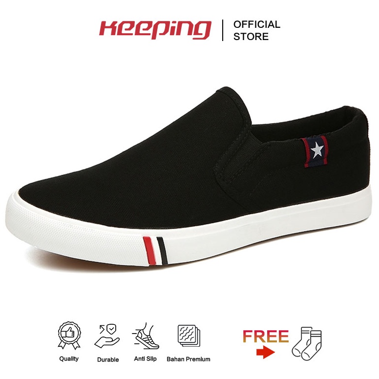 TOP SALE Keeping Sepatu Slip On Pria Original Sepatu Hitam Pria Sepatu Slop Sneakers Sepatu Slip On 