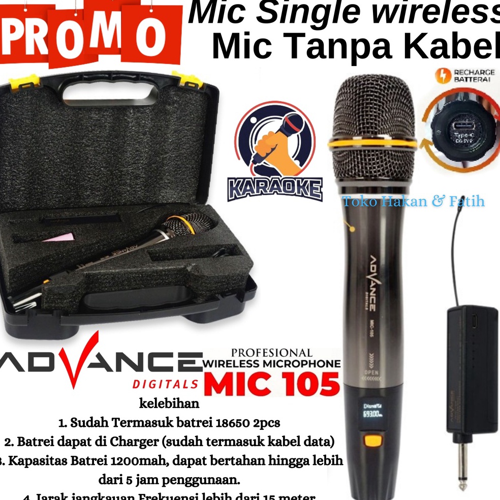 LANGSUNG KIRIM Mic Wireless Advance 105 Microphone 105 Mic Tanpa Kabel - Microphone Profesional Adva