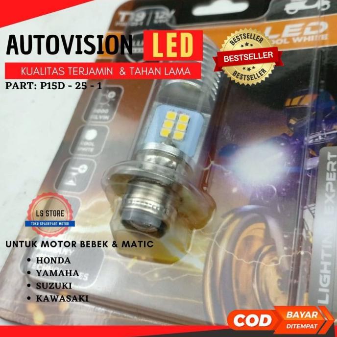 SALE Lampu LED Motor AUTOVISION Honda Beat F1 (Putih) Bohlam RZ1 P15D-25-1 Termurah