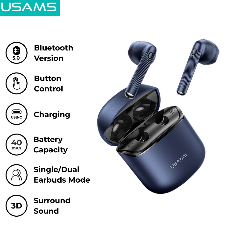 TERBAIK USAMS SY02 TWS Earbuds Bluetooth BT5.0