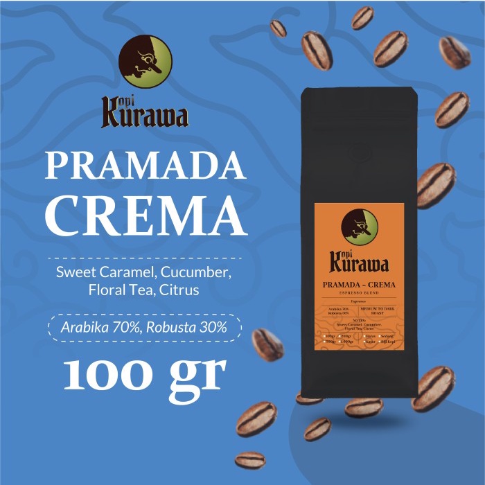 

Nikmati Kopi Crema Espresso Blend Pramada Coffee Roasted Bean Biji Bubuk 100Gr Hemat