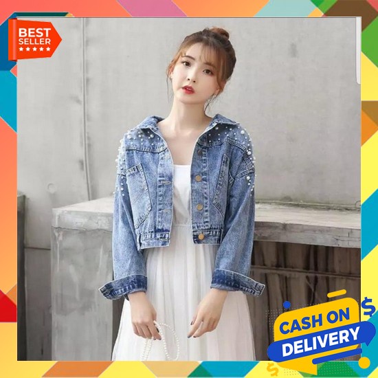 Jsket Jumbo Tulisan Jeket Jeans Wanita Oversize Jkt Jin Terbaru 2023 J Jacket Jeans Crop Mutiara T