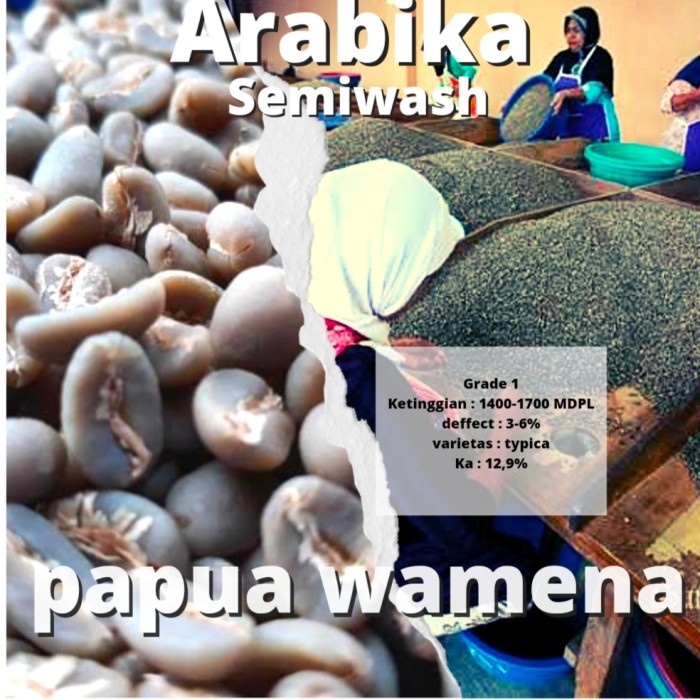 

Bagus 1Kg Biji Kopi Mentah ( Greenbean ) Arabika Papua Wamena-Semiwash Terbatas