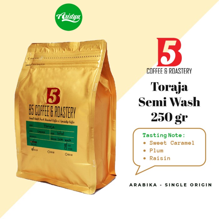 

Dijual Kopi Arabika | Toraja Semi Wash | Medium Roast 250 Gr | B5 Coffee Bagus