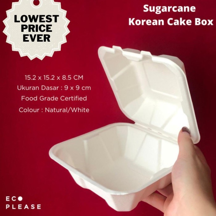 Terlaris 50 Pcs" 15.2 X 15.2 Cm Bagasse Bento Cake/Burger Box - 450 Ml Lunch