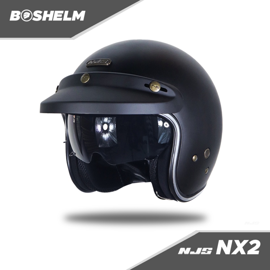 Boshelm Helm Retro Njs Nx2 Hitam Doff Helm Half Face Sni