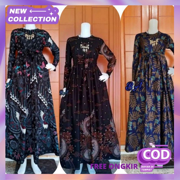 Gamis Batik Modern Baju Muslim Kombinasi Polos Terbaru 2023 Gamis Batik Premium Remaja Games Barik M