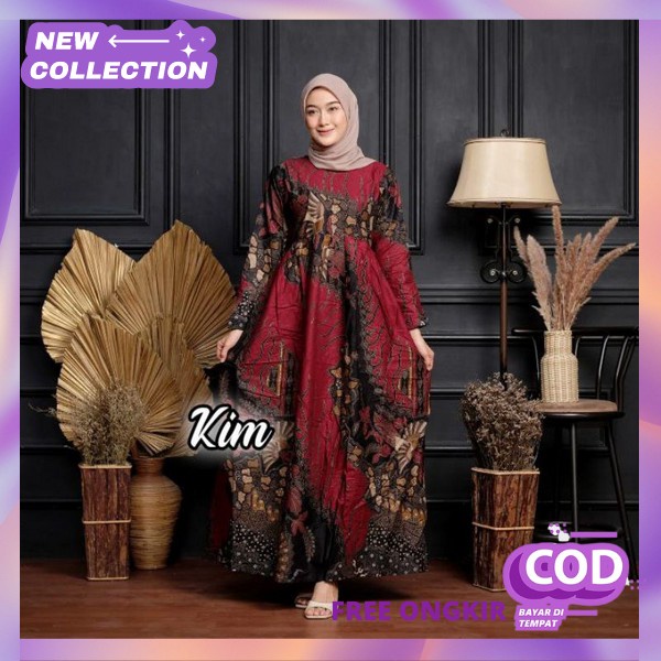 Baju Gamis Batik Wanita Terbaru 2023 Batek Cewek Modern Syar'I Pakaian Muslimah Kondangan Maxi Dress