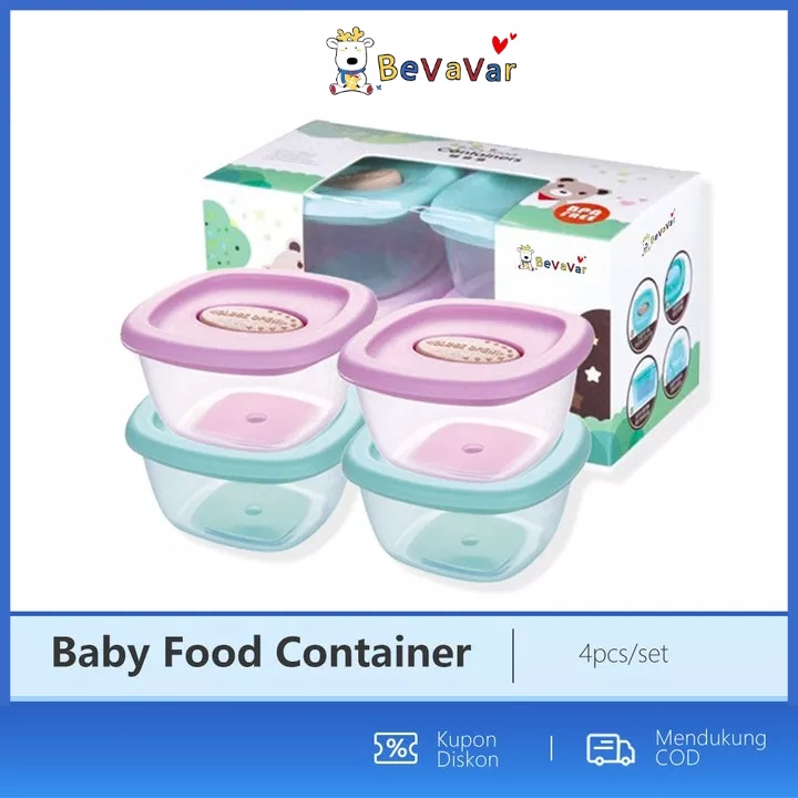 	 BEVAVAR 4Pcs Baby Food Container Mpasi/Tempat Makan Bayi Peralatan Makan Bayi wadah mpasi Bpa Free Dapat dikukus	