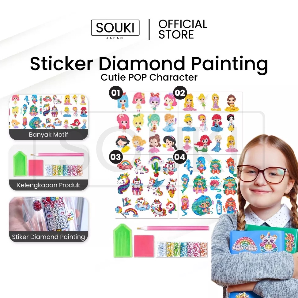 

xxuu -99 Souki - Sticker Diamond Painting/ Mainan Anak Sticker DIY Diamond Cutie Pop/ Stiker Edukasi/ Painting Sticker Korea Kerenz