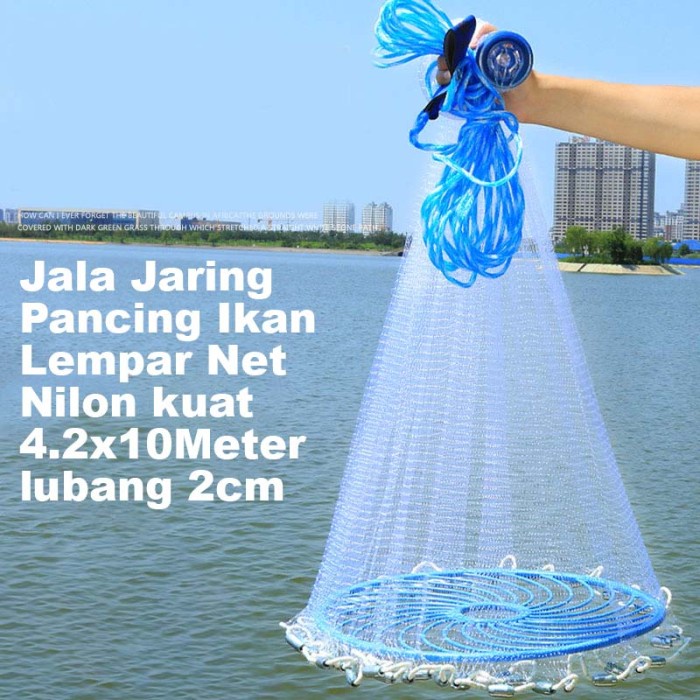Terlaris Jala Jaring Pancing Ikan Lempar Net Nilon kuat 4.2x10Meter lubang 2cm SALE