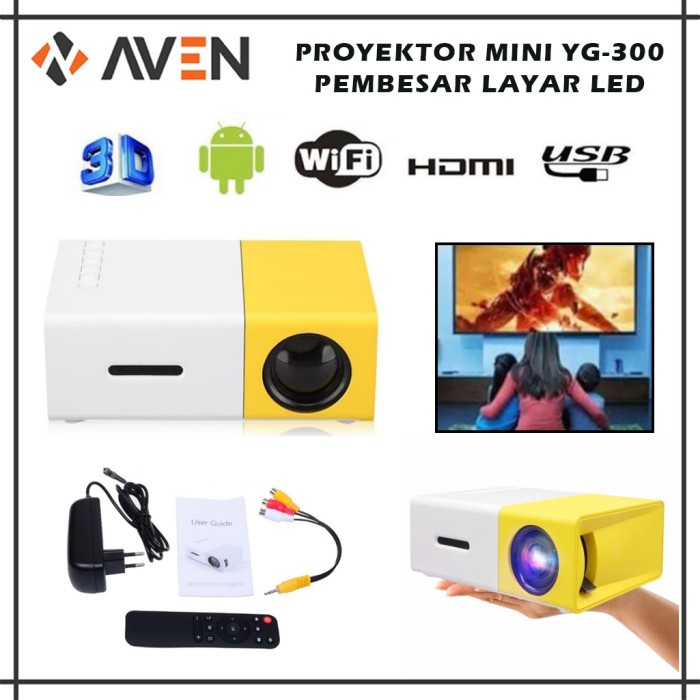 Terlaris Aven Proyektor Mini Yg300 Pembesar Layar Portable Projector Tv Bioskop