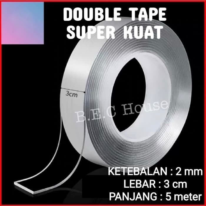 

Double Tape Nano Magic Tape BEC House Selotip Isolasi 5m x 3cm x 2mm