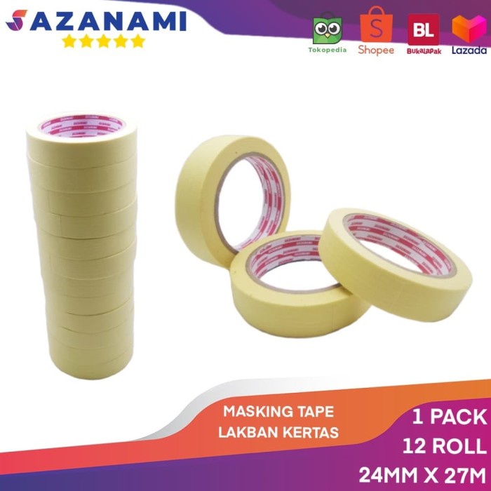 

Terlaris Lakban Kertas Masking Tape 1" 24Mm X 27M Sazanami Tape Isolasi Kertas