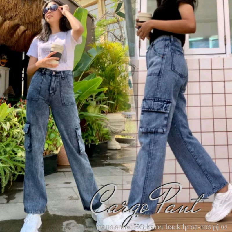 CELANA PANJANG CEWEK CELANA JEANS CARGO WANITA CELANA DENIM 3/4