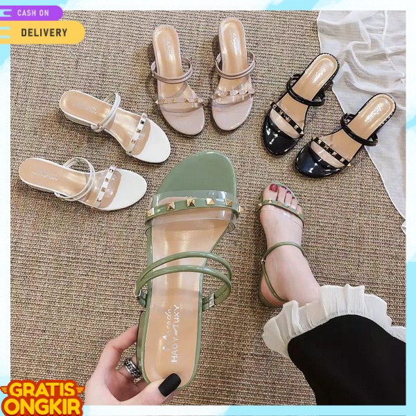 Highells Wanita Shandal Cantik Heel Mutah Wisuda Gashion Hils Kekinian Hill Estetik Hel Aestetik Imp