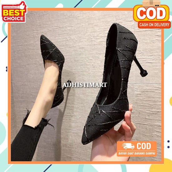 Heels Wanita Import 067210 Hak Tinggin Motif Kotak Heels Wanita Kekinian Sendal Hils Hak Tahu Hels K