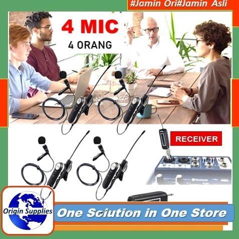 Mic Clip On Wireless Profesional Vlog 4 Orang Live Streaming Hp Vlog Original