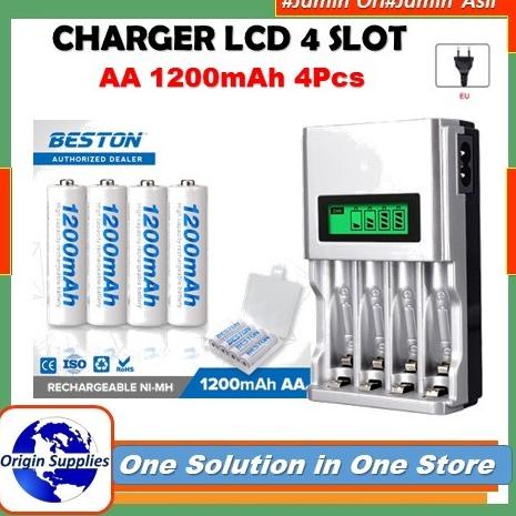 Beston Baterai Battery Aa Rechargeable 1200Mah + Smart Charger Aa/Aaa Original