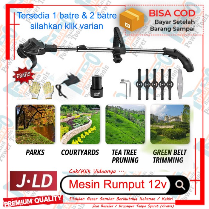[Gunting] Mesin Potong Rumput Cordless Jld Tools 1 Baterai 12 Volt [Rumput]