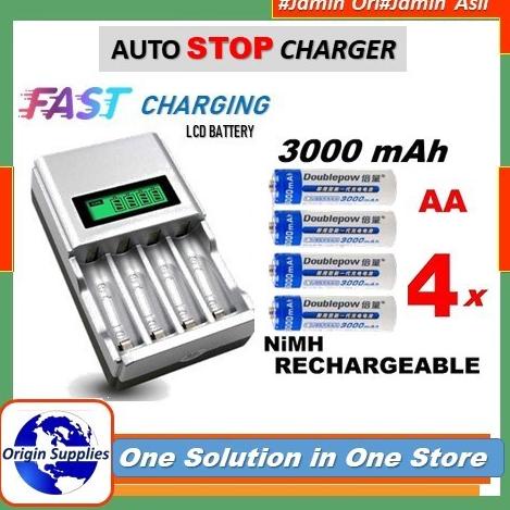 Doublepow Rechageable Battery Aa 3000 Mah Baterai Cas + Charger Aa/Aaa Original