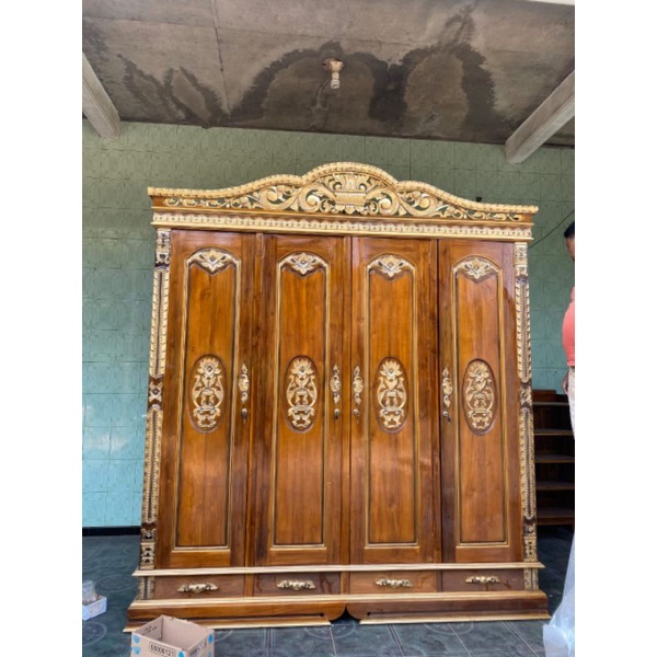 LEMARI RAHWANA 4 PINTU MATERIAL KAYU JATI SOLID