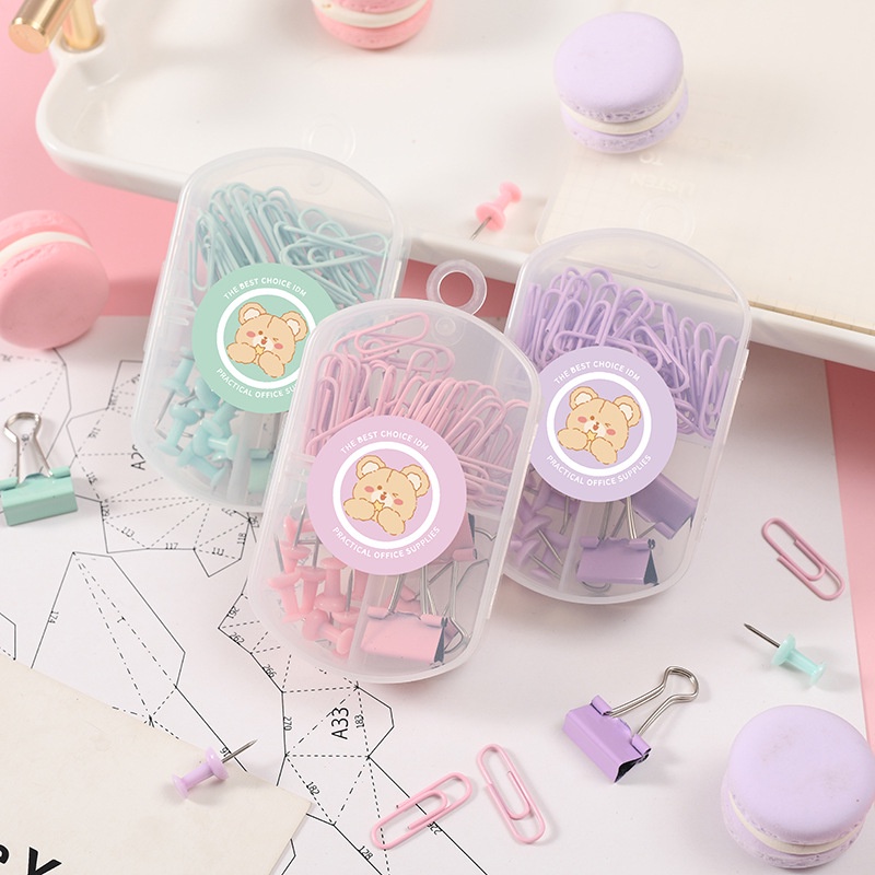 

SeamiArt Long Clip Push Pin Clip Tack Combination Set Office Combination Penjepit kertas Student Supplies Stationery