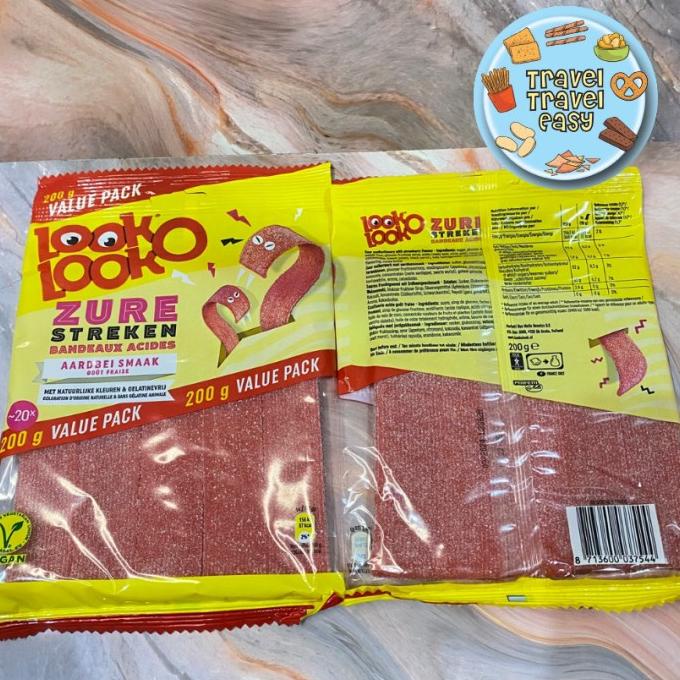 

Look o Look Sour Strawberry Mats Candy Zure Streken Permen Import Acid