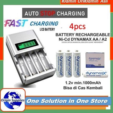 Dynamax Rechargeable Ni-Cd Battery Aa / Baterai + Quick Charger Aa/Aaa Original