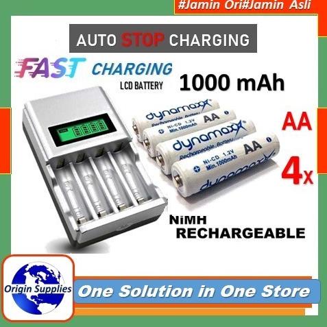 Baterai Cas Dynamax 1000Mah Size Aa Rechargeable+ Quick Charger Aa/Aaa Original
